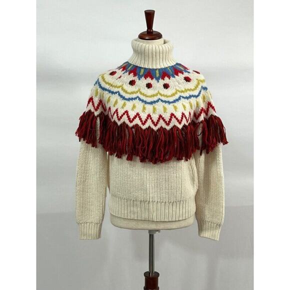 CHUFY Sz XS Hans Cream Fair Isle Pullover Fringe Turtleneck Sweater NWT Alpaca - Picture 10 of 11